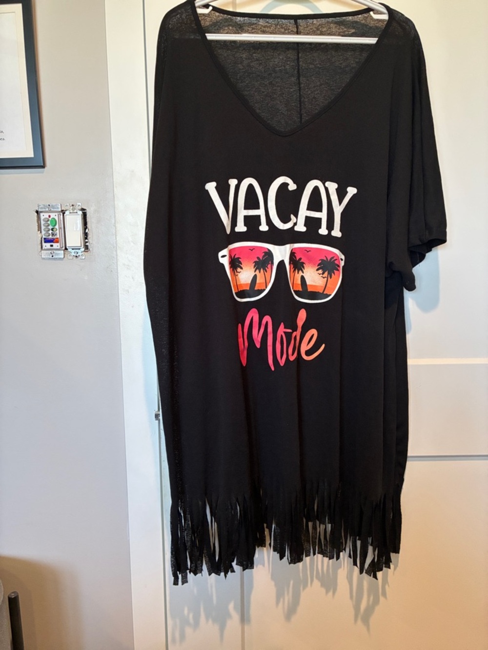 Vacay Mode Black  semi-sheer Fringe Swim Coverup. B17